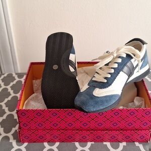 Tory Burch Snow white / bright navy Hank sneakers nylon/suede